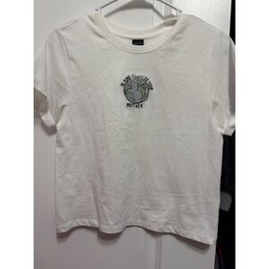 Vibe N White Be Kind To‎ Your Mother Earth Daisy Embroidered Crop Tee Shirt XS